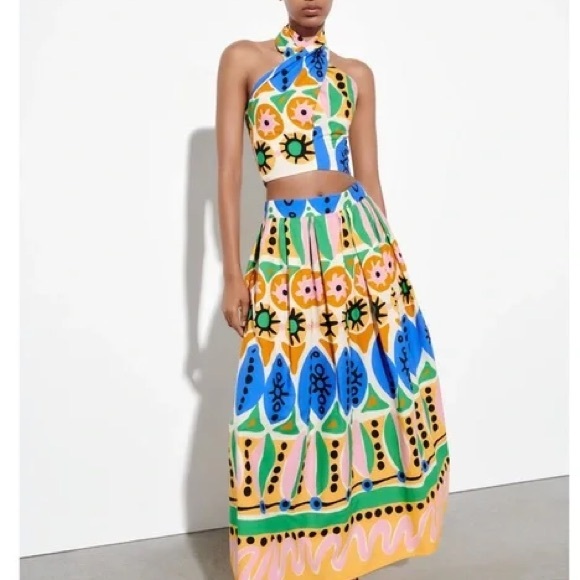 Zara Printed Matching Maxi Skirt & Crop Top - Picture 2 of 13
